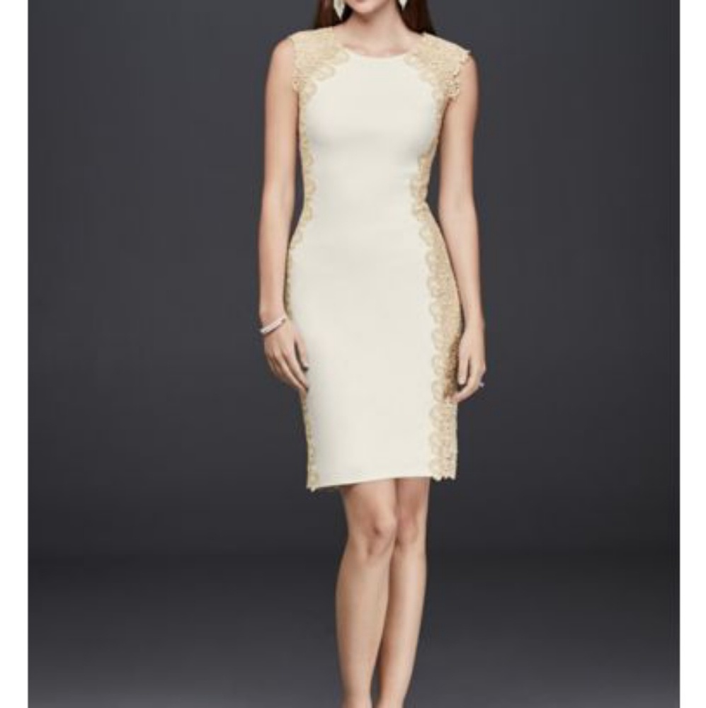 ✨ Lace Panel Cap Sleeve Jersey Sheath Dress